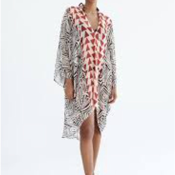 ZARA Abstract Tribal Print Kaftan Blouse Tunic Top Size M - Picture 1 of 10